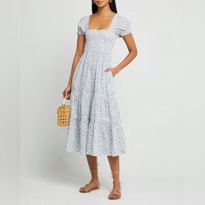 NWT, opt Square Neck Smocked Maxi Dress, XS, Cornflower Blue